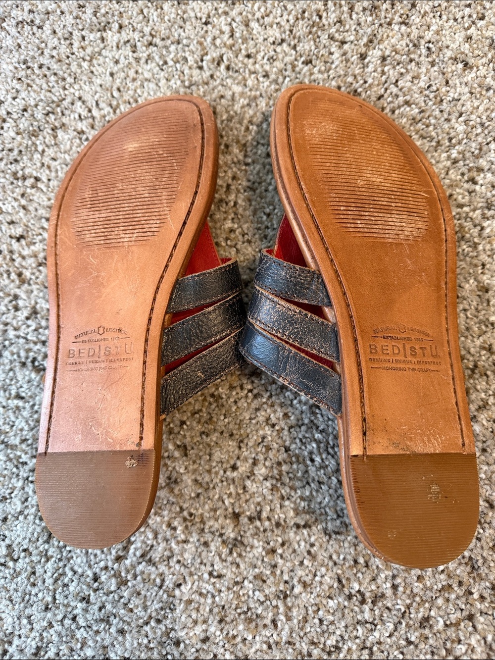 BED STU Women's Black and Brown Leather Woven Thong Sandals, Size 7, Like New - Picture 2 of 5
